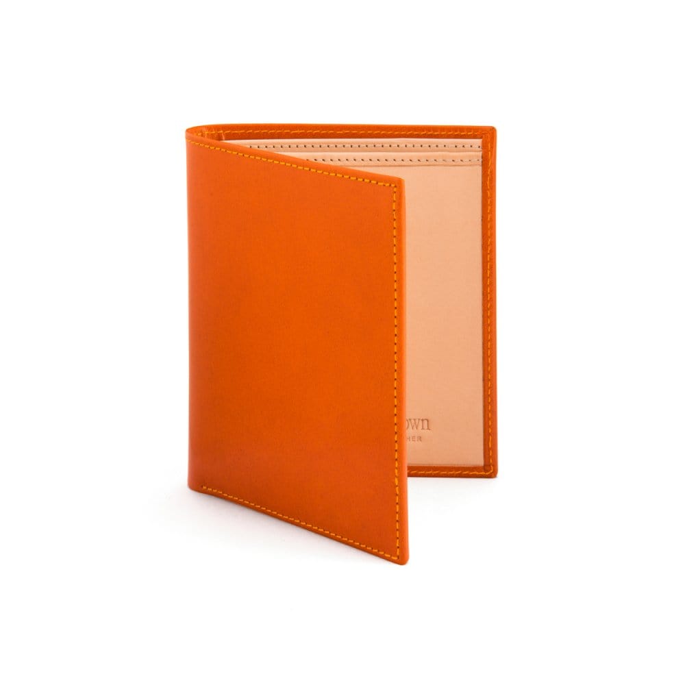 Bifold leather wallet with 6 credit cards, orange, front