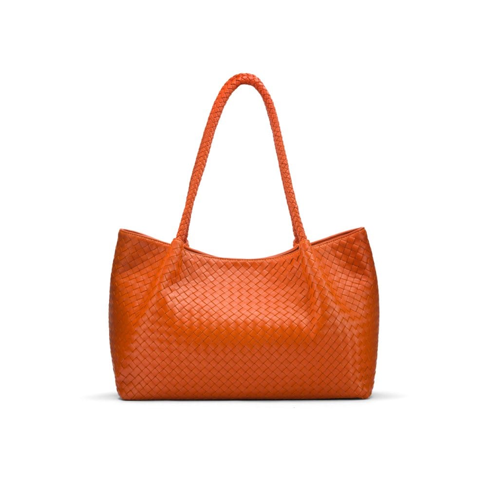 Woven leather slouchy bag, orange, front