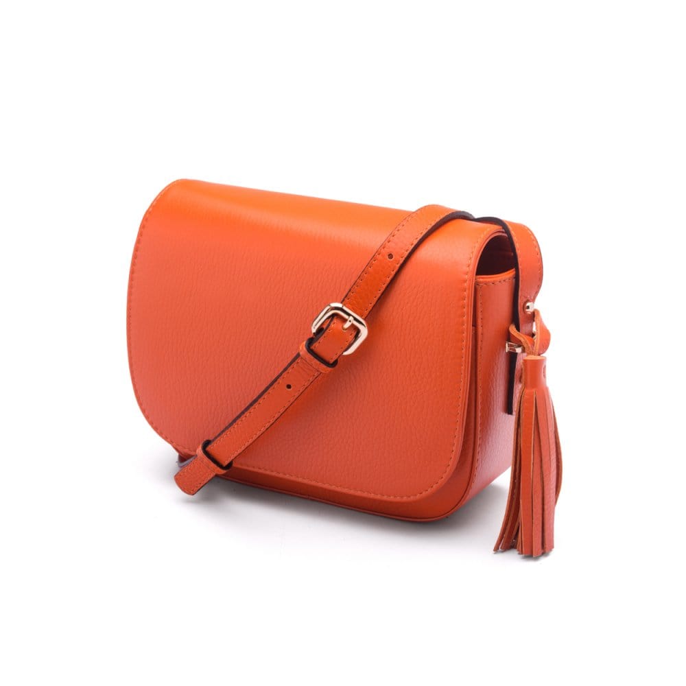 Leather saddle bag, orange, side