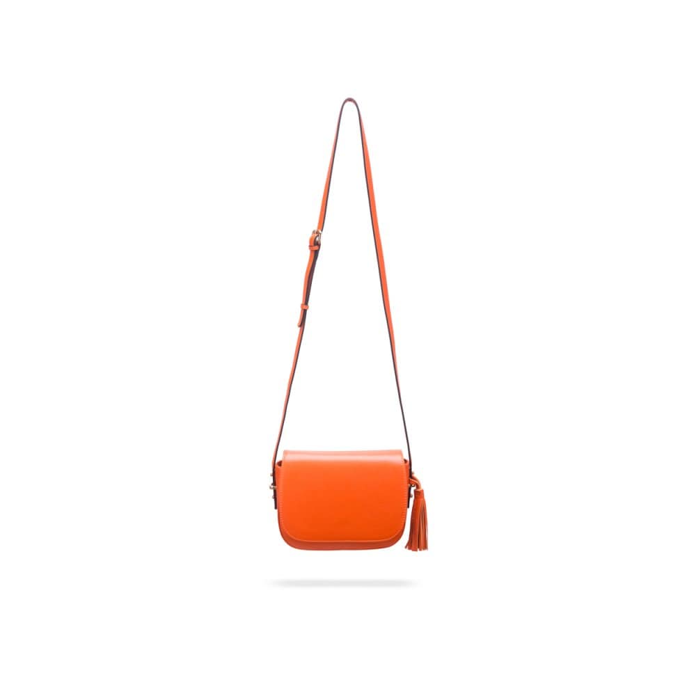 Leather saddle bag, orange, with long shoulder strap