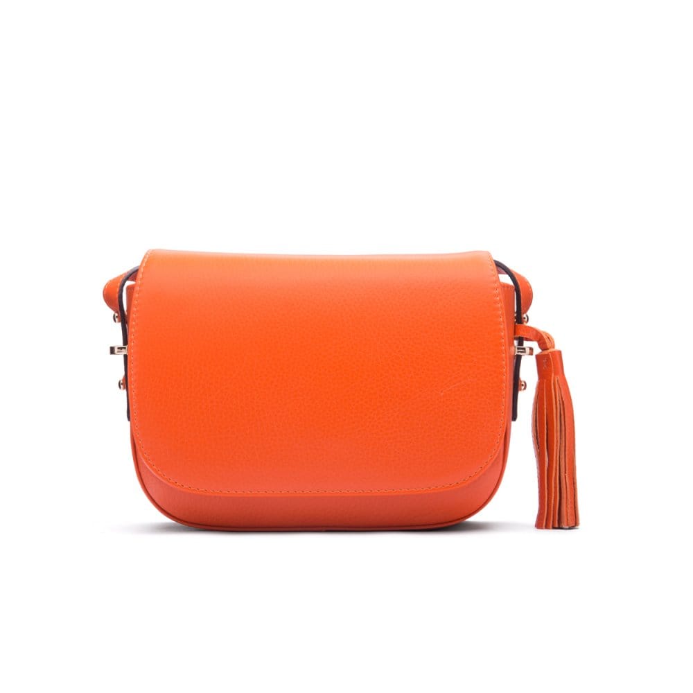Leather saddle bag, orange, front