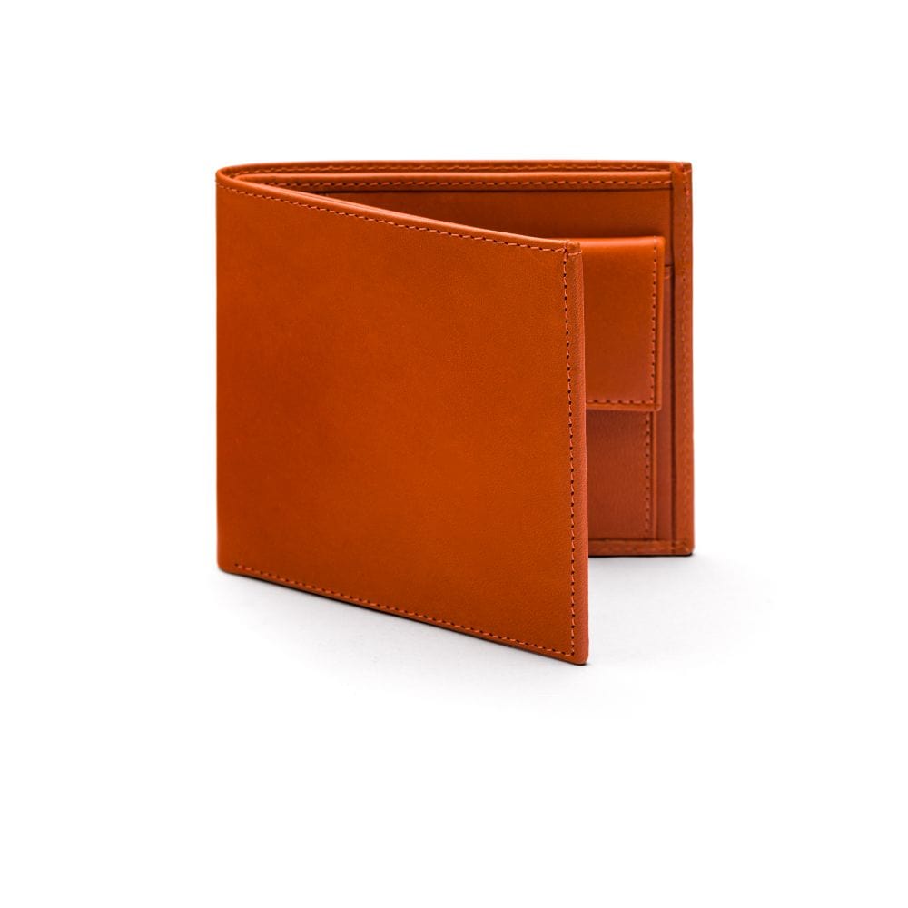 Leather wallet with coin purse, orange, front