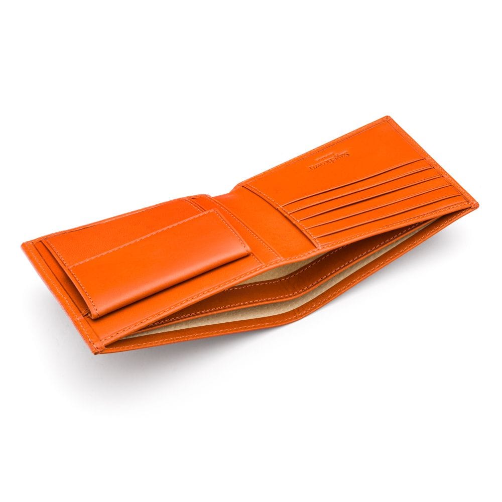 Leather wallet with coin purse, orange, inside