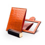 Compact leather mirror, orange croc