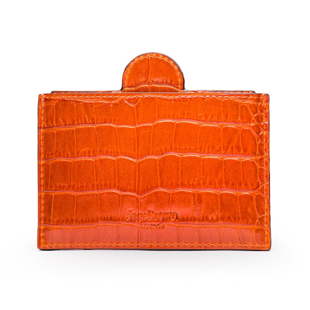 Compact leather mirror, orange croc, back