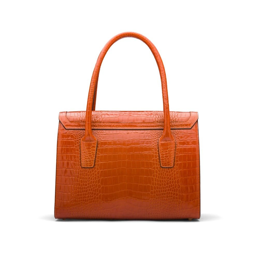 Large leather Morgan bag, orange croc, back view