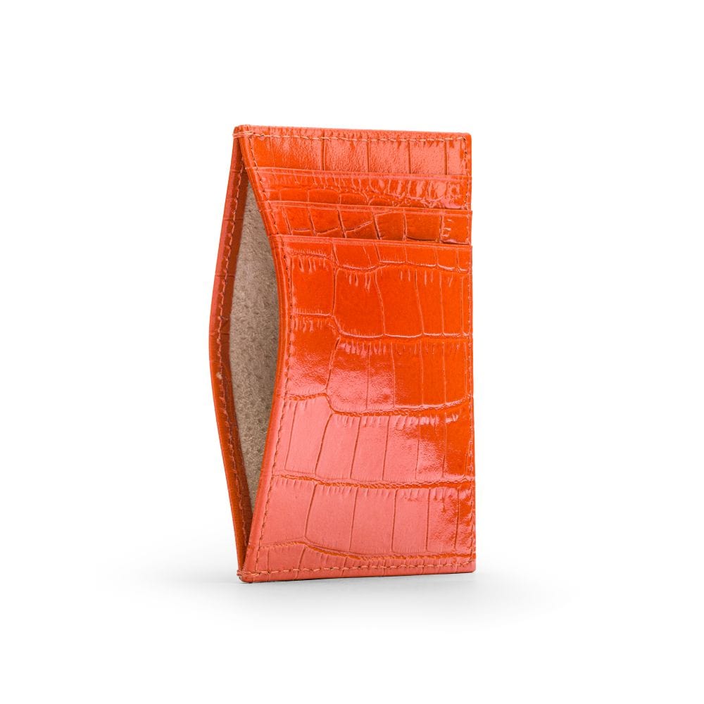 Leather Flat Credit Card Holder - Orange Saffiano