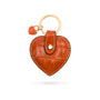 Leather heart shaped key ring, orange croc, front