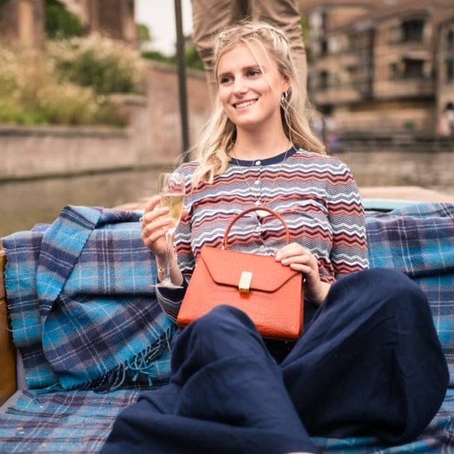 Leather top handle bag, orange croc, lifestyle