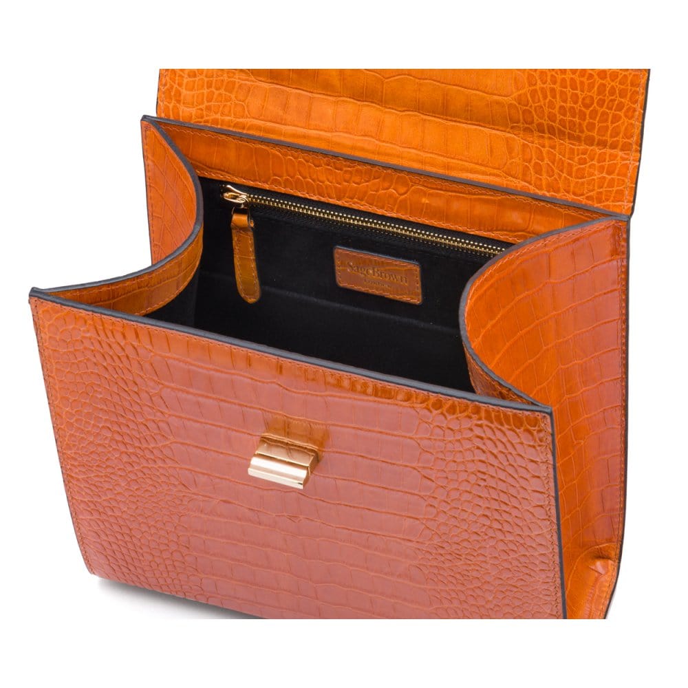 Leather signature Morgan bag, orange croc, inside view