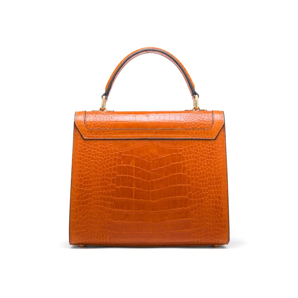 Leather signature Morgan bag, orange croc, back view