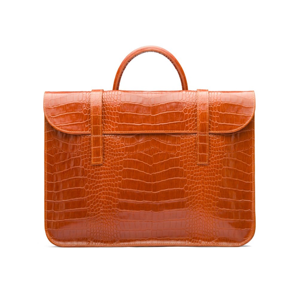 Leather music bag, orange croc, front