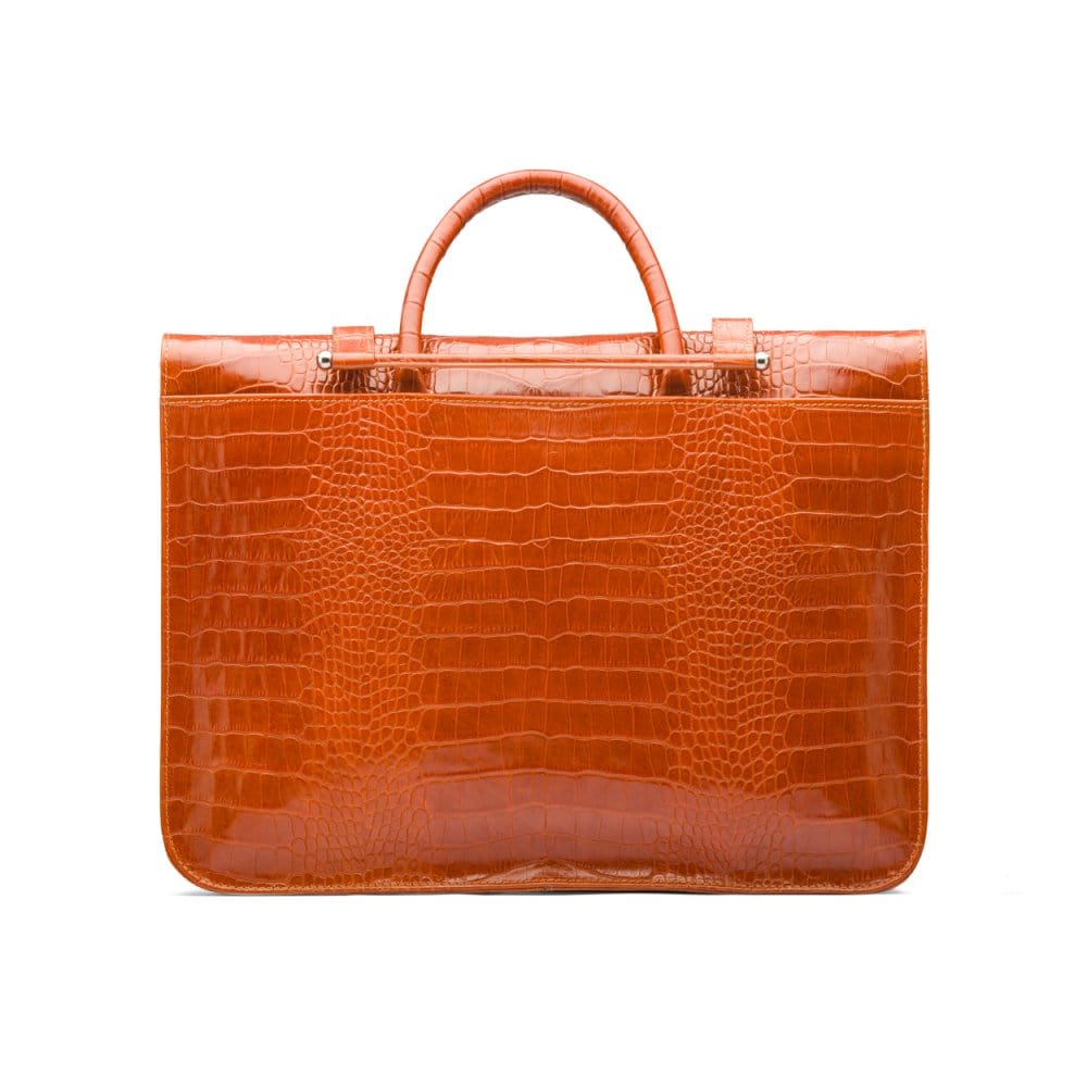 Leather music bag, orange croc, back