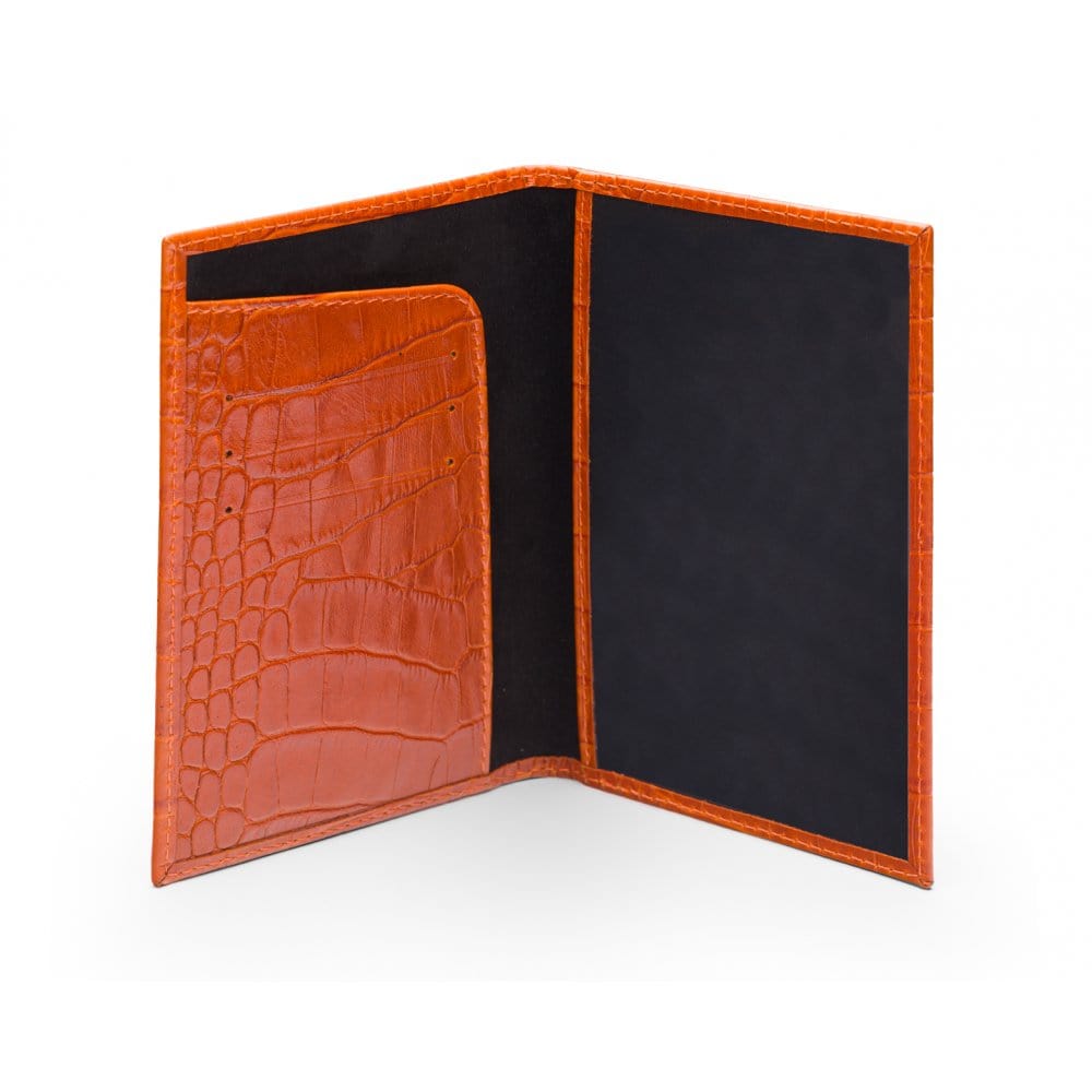 Luxury leather passport cover, orange croc, inside