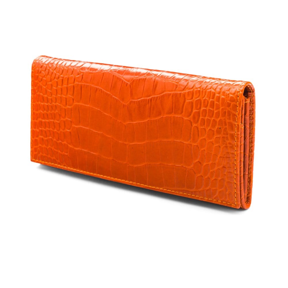 Leather Mayfair concertina purse, orange croc, front