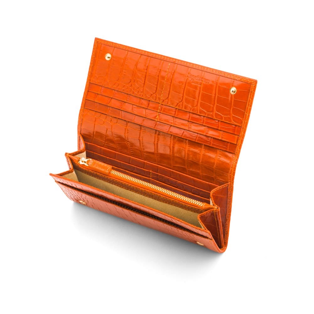 Leather Mayfair concertina purse, orange croc, inside
