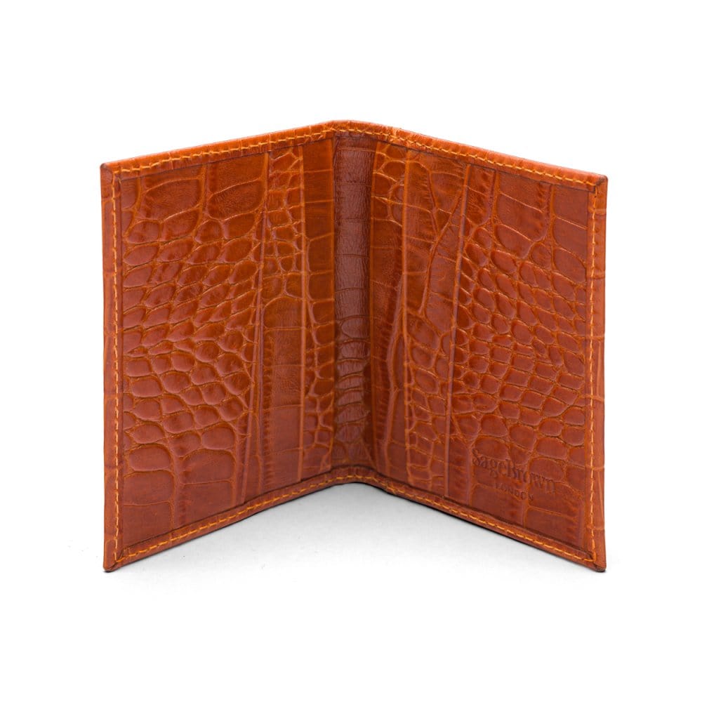 RFID leather credit card holder, orange croc, inside