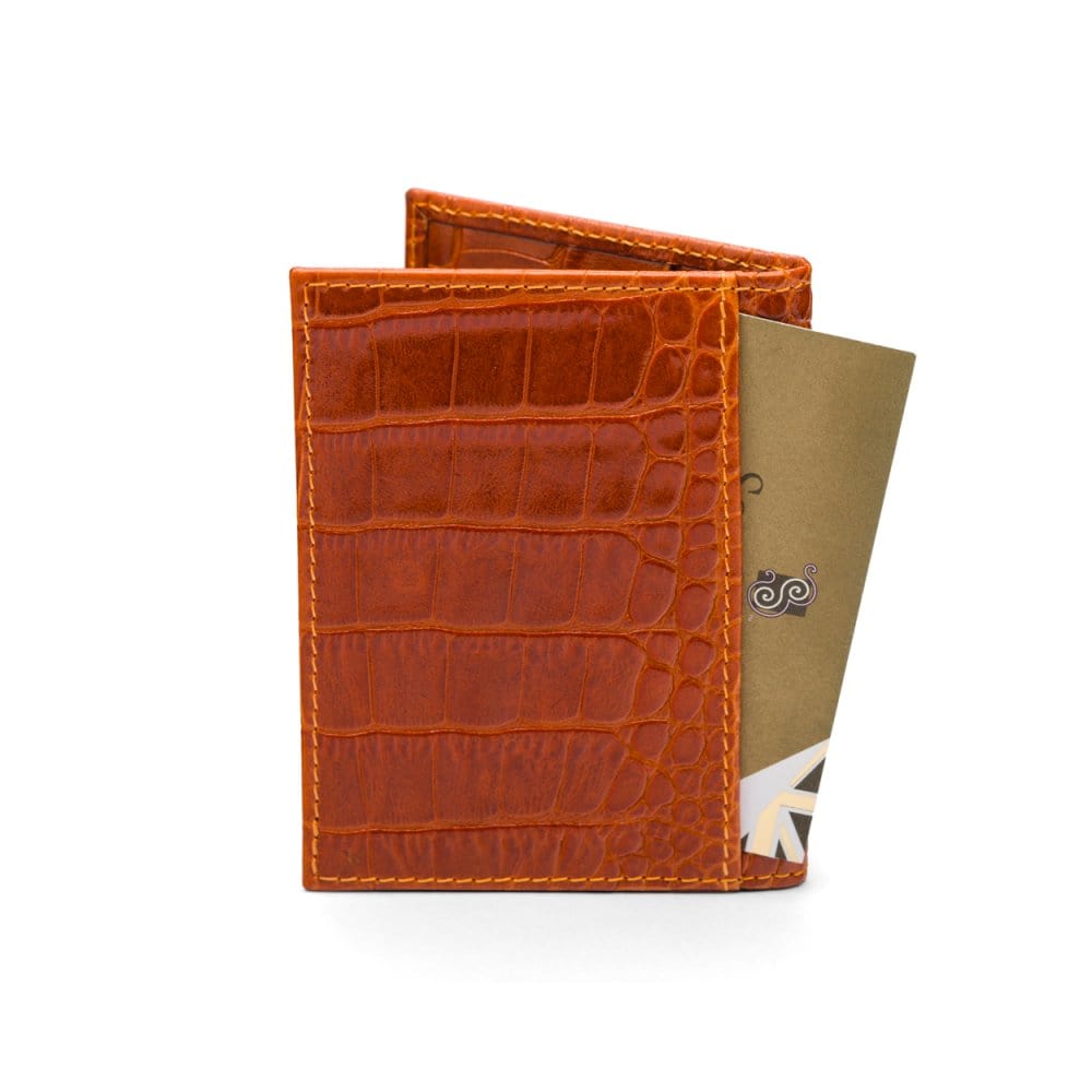 RFID leather credit card holder, orange croc, back