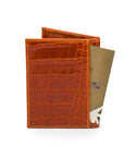 RFID leather credit card holder, orange croc, back