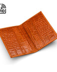 RFID leather credit card holder, orange croc, open view