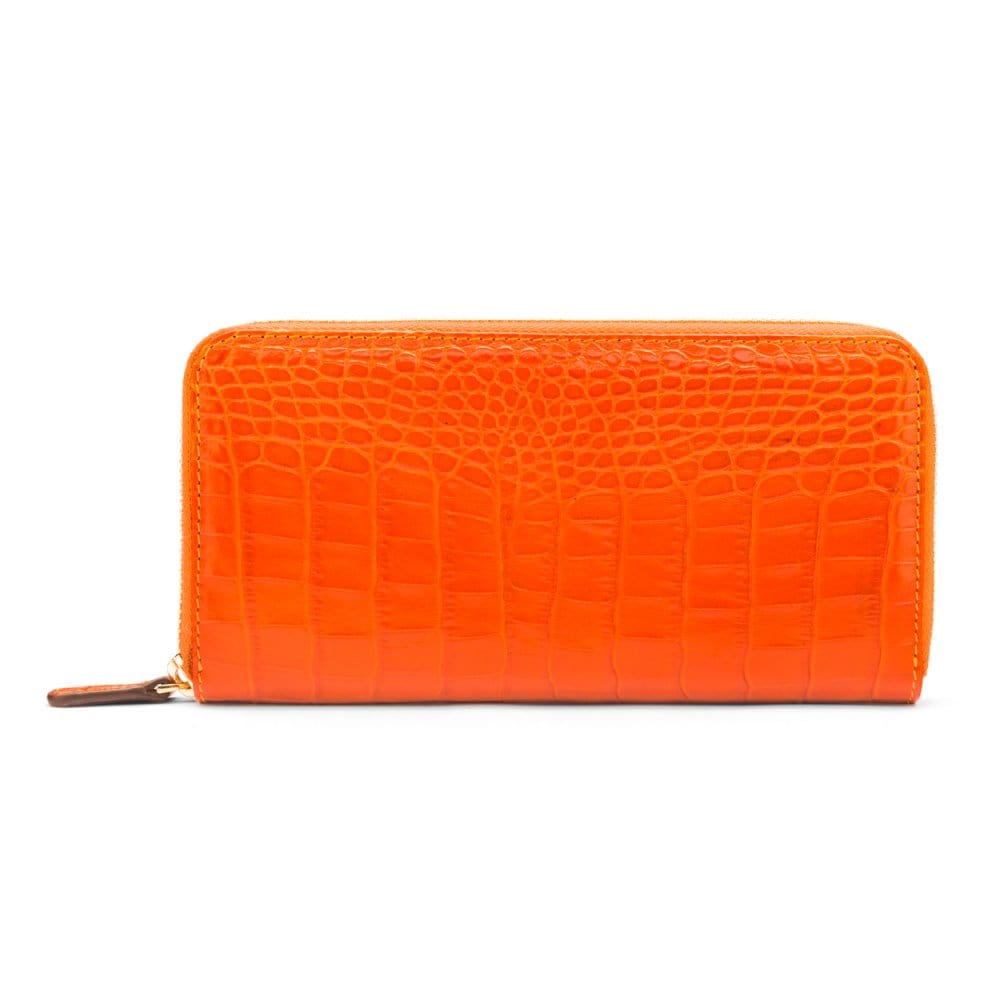 Tall leather zip around accordion purse, orange croc