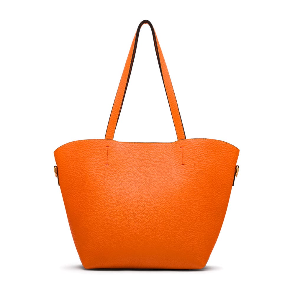 Leather tote bag, orange, front view