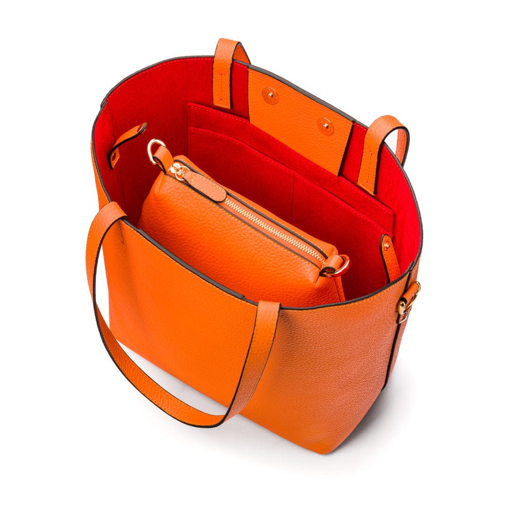 Leather tote bag, orange, inside view