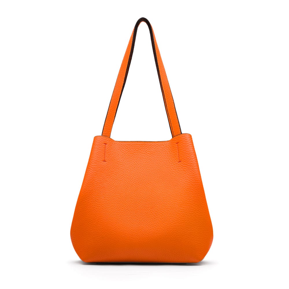 Leather tote bag, orange, front view 2