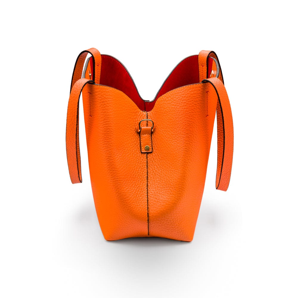 Leather tote bag, orange, side view