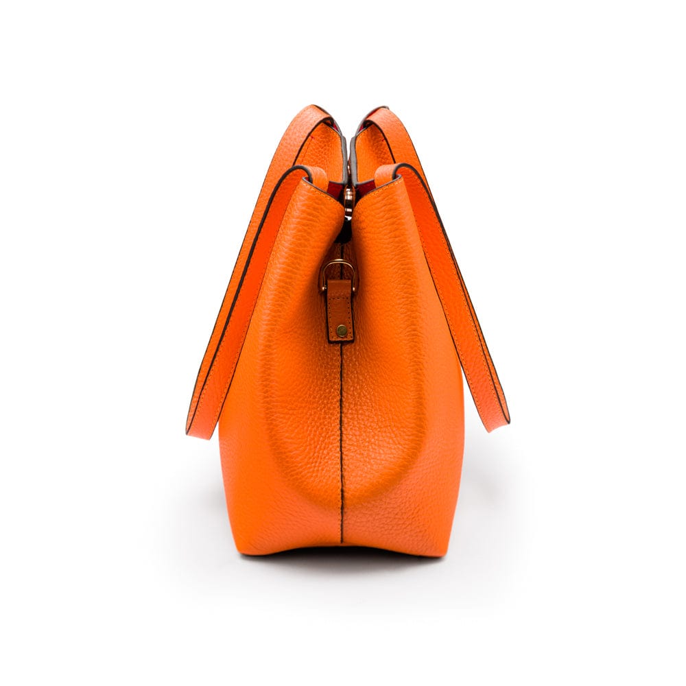 Leather tote bag, orange, side view 2