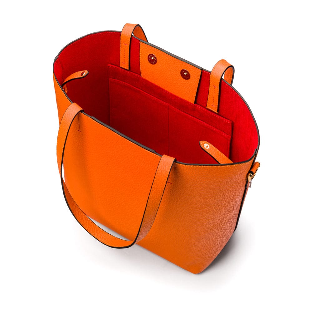 Leather tote bag, orange, open view 2