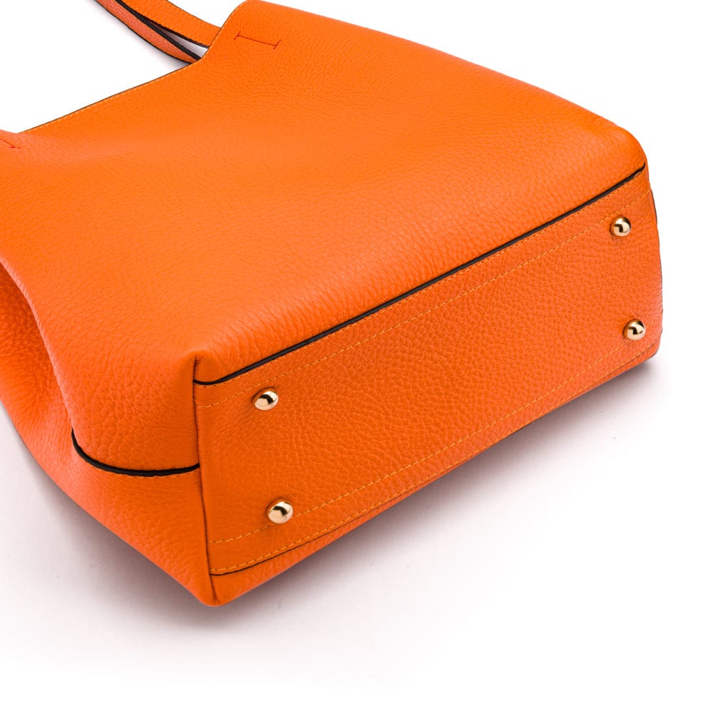 Leather tote bag, orange, base view