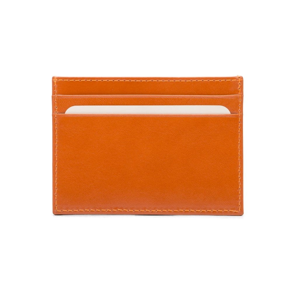 Flat leather credit card wallet 4 CC, orange, front