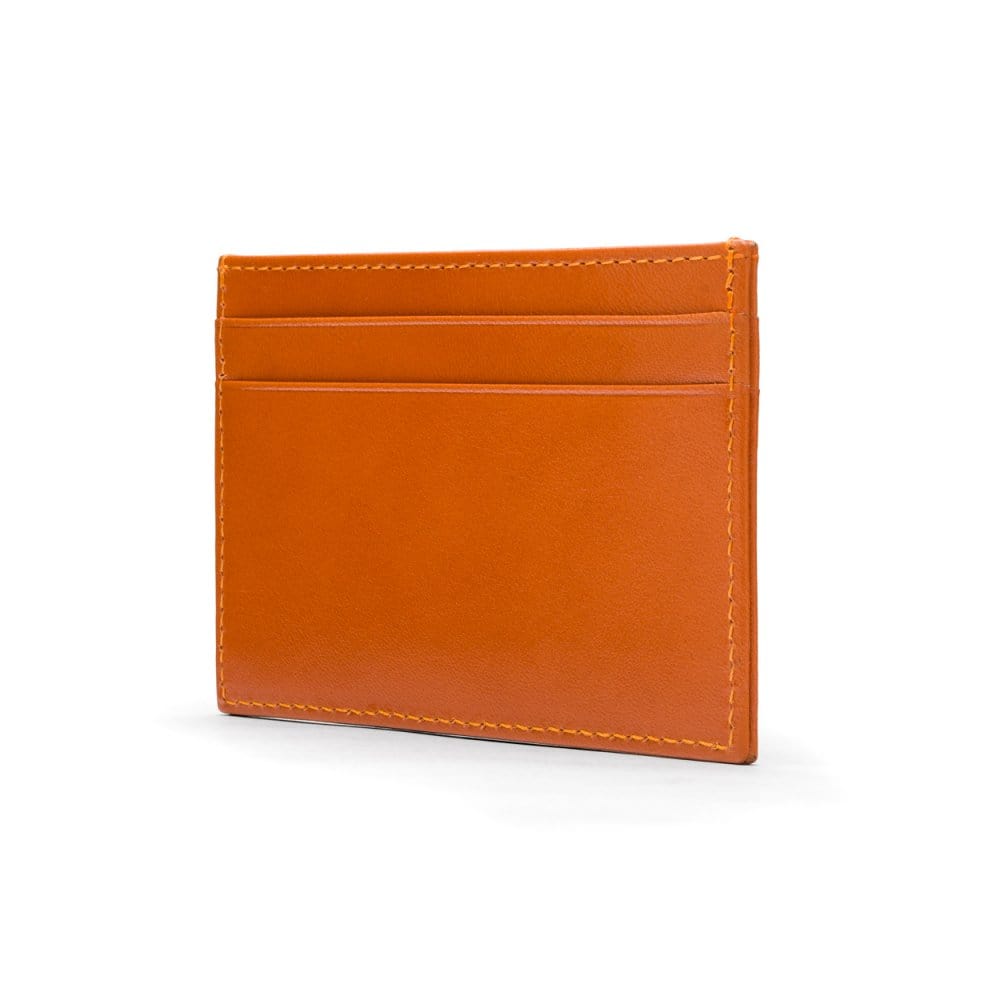 Flat leather credit card wallet 4 CC, orange, side