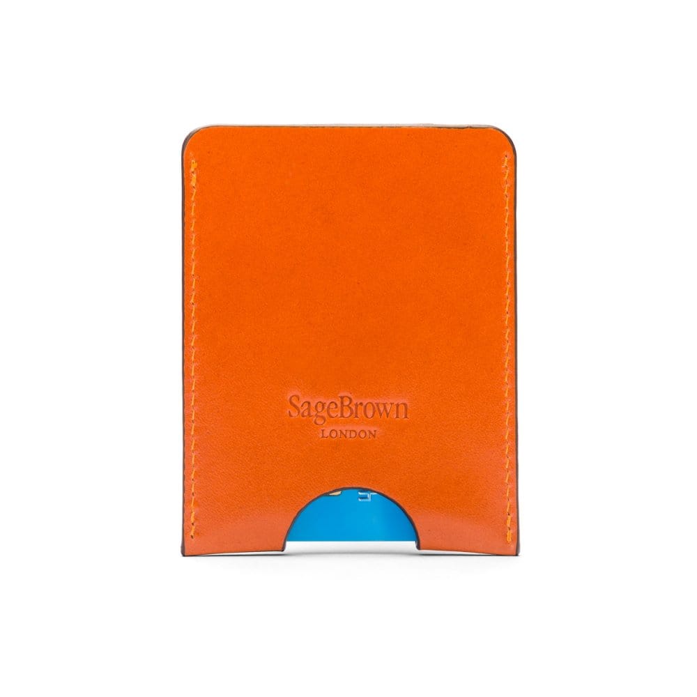Flat magnetic leather money clip card holder, orange, back