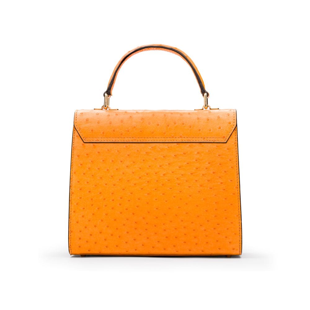 Real ostrich top handle bag, orange, back view