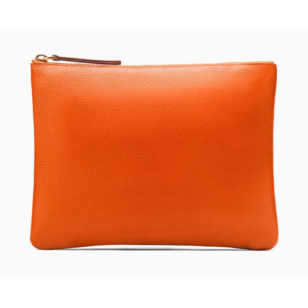 Large leather makeup bag, orange, front view