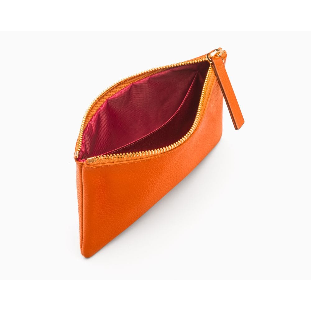 Large leather makeup bag, orange, inside view