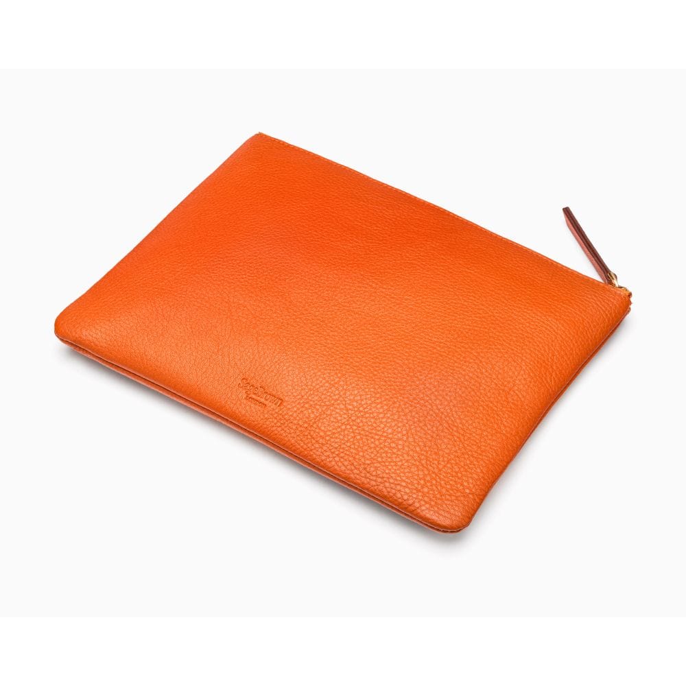 Large leather makeup bag, orange, back view