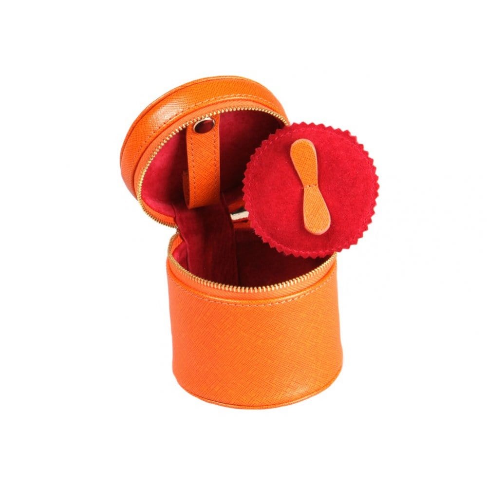 Orange Leather Cylindrical Jewellery Case