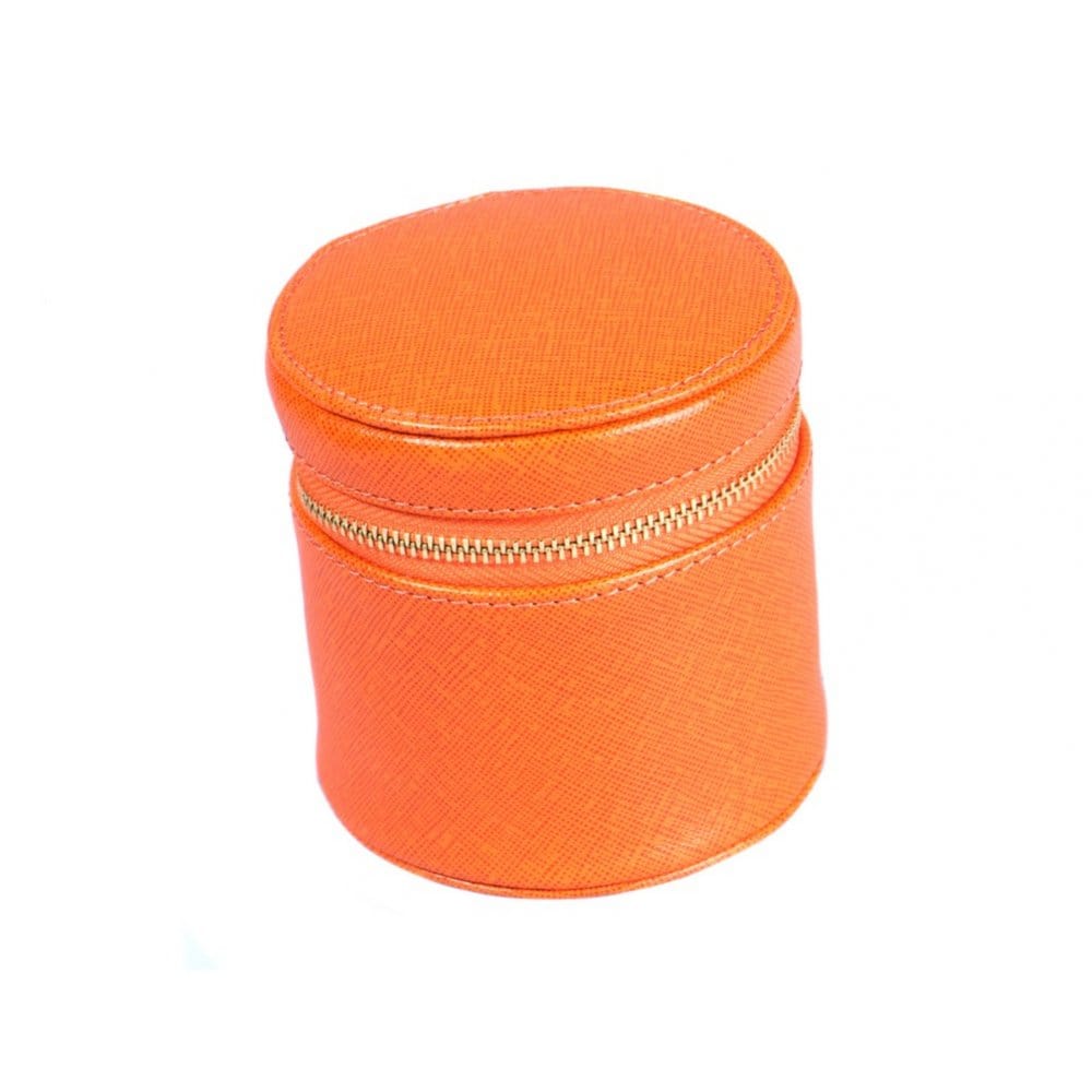 Orange Leather Cylindrical Jewellery Case