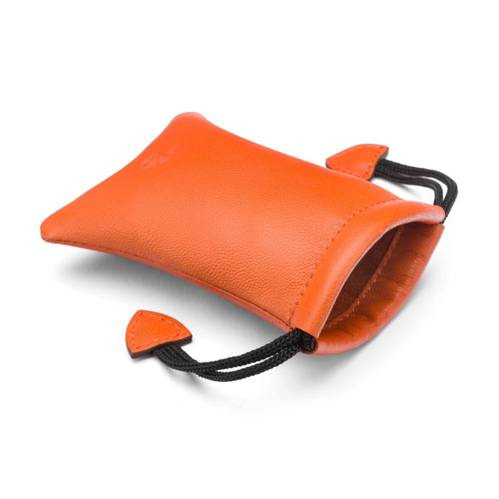 Orange Leather Drawstring Coin Pouch