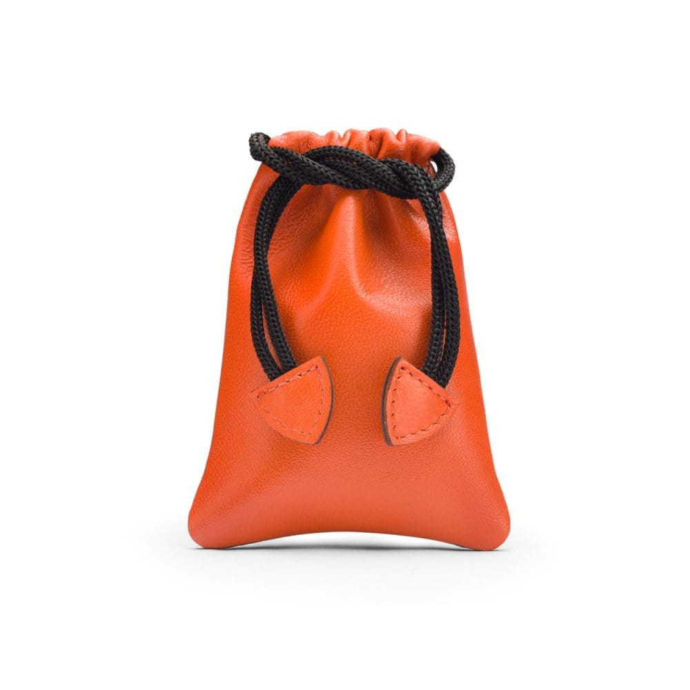 Orange Leather Drawstring Coin Pouch