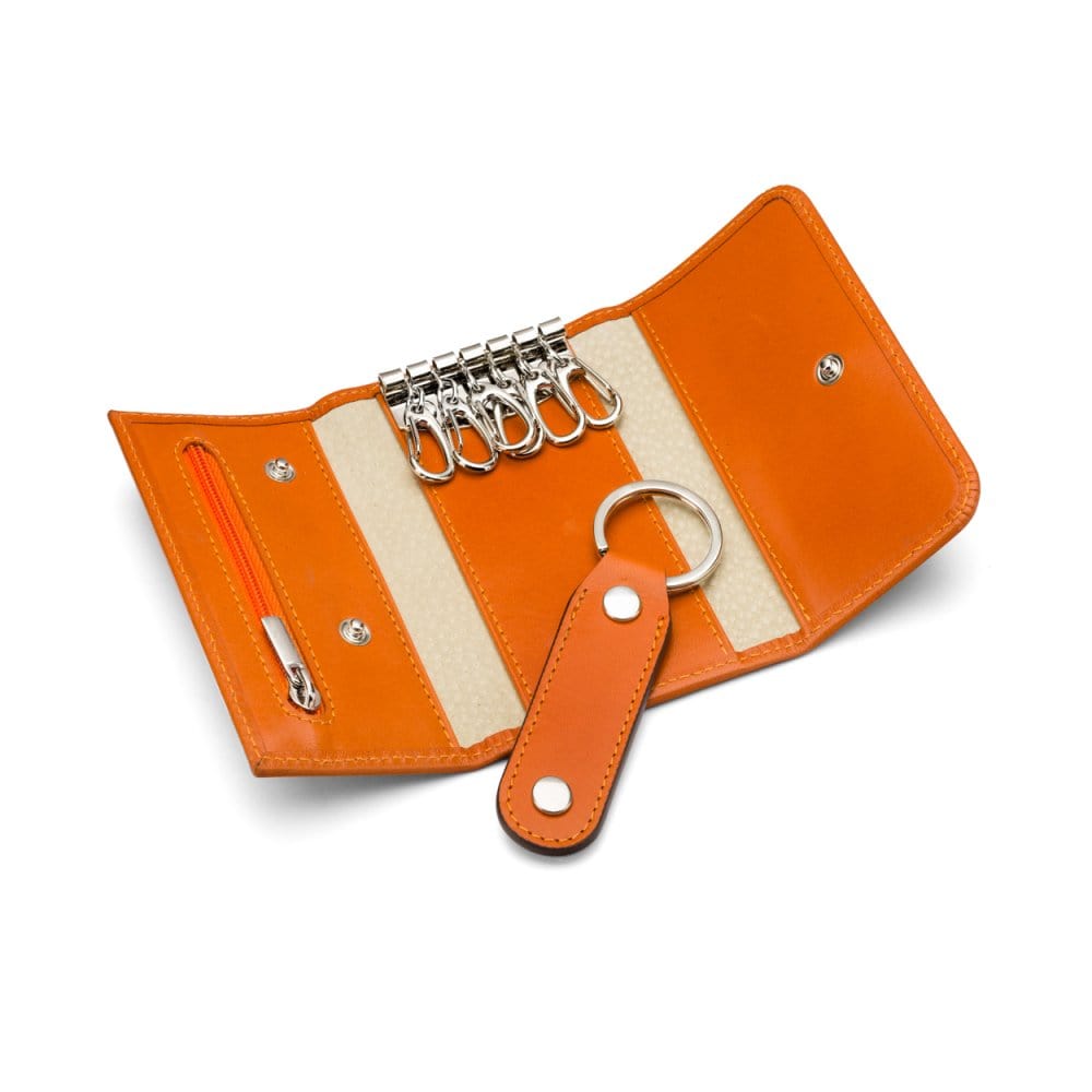Key wallet with detachable key fob, orange, open