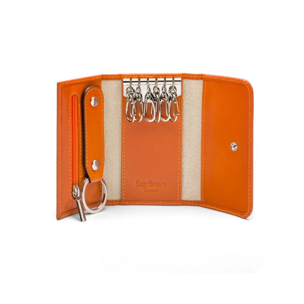Key wallet with detachable key fob, orange, inside
