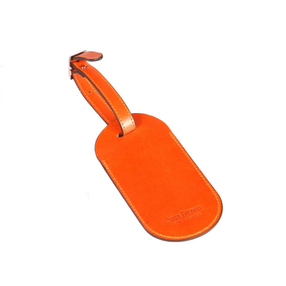 Leather luggage tag, orange, back