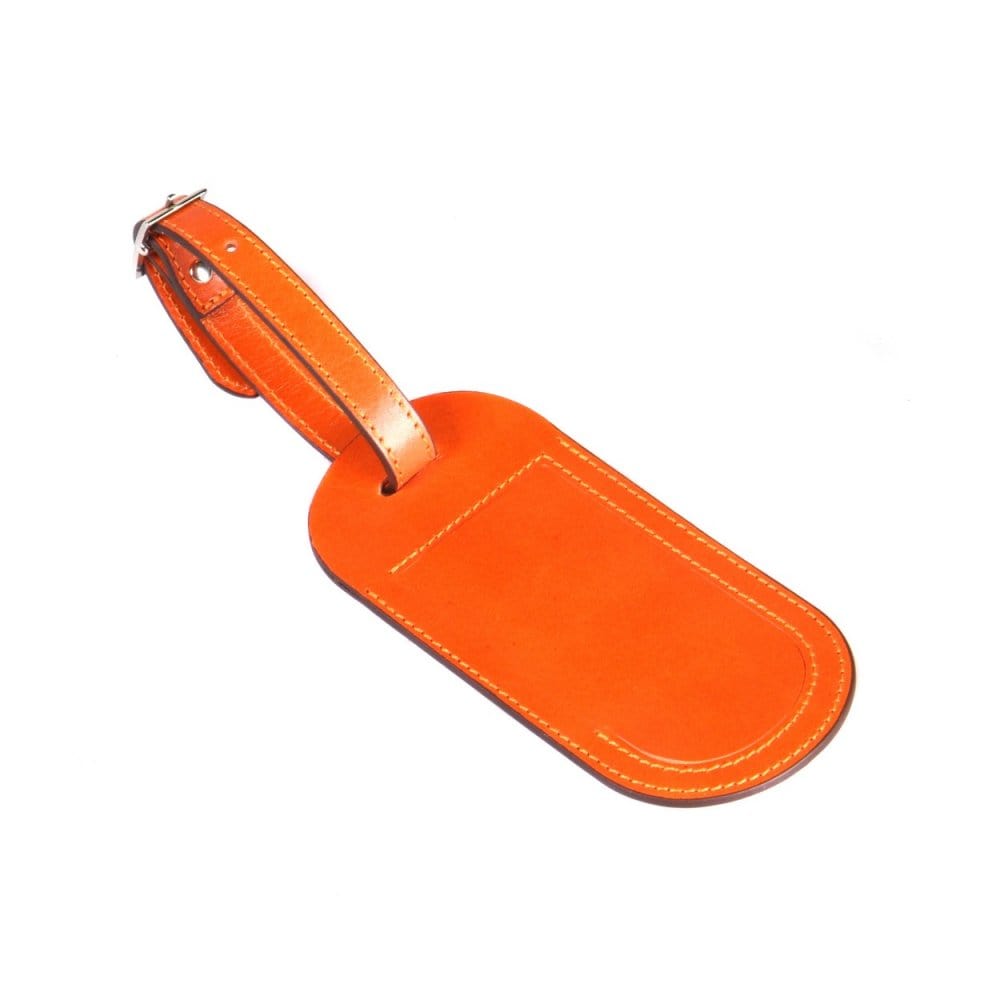 Leather luggage tag, orange, front
