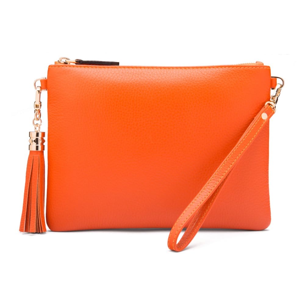 Leather cross body bag with chain strap, orange, without chain strap