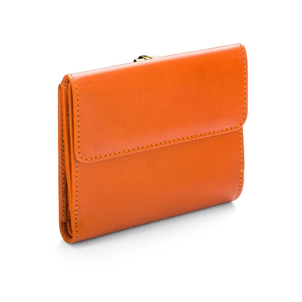 Leather purse with brass clasp, orange, back