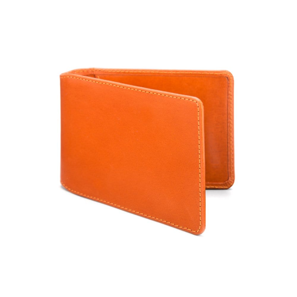 Leather travel card wallet, orange, front